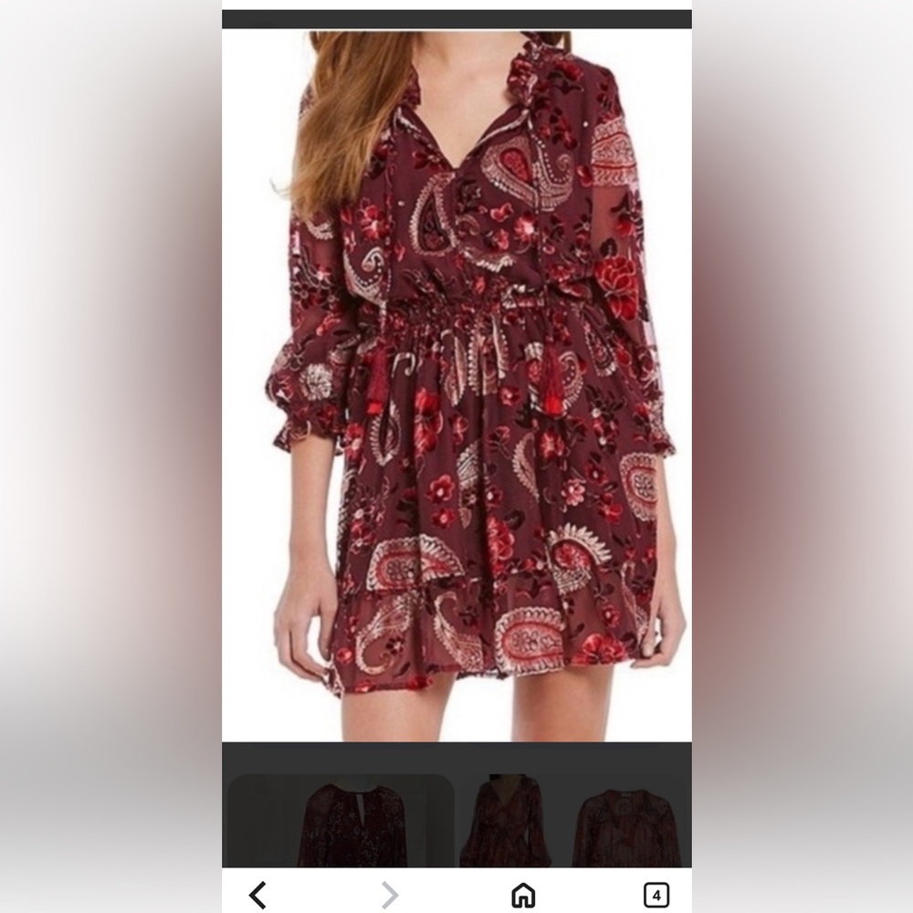 Women's Burgundy Paisley Floral Mini Dress